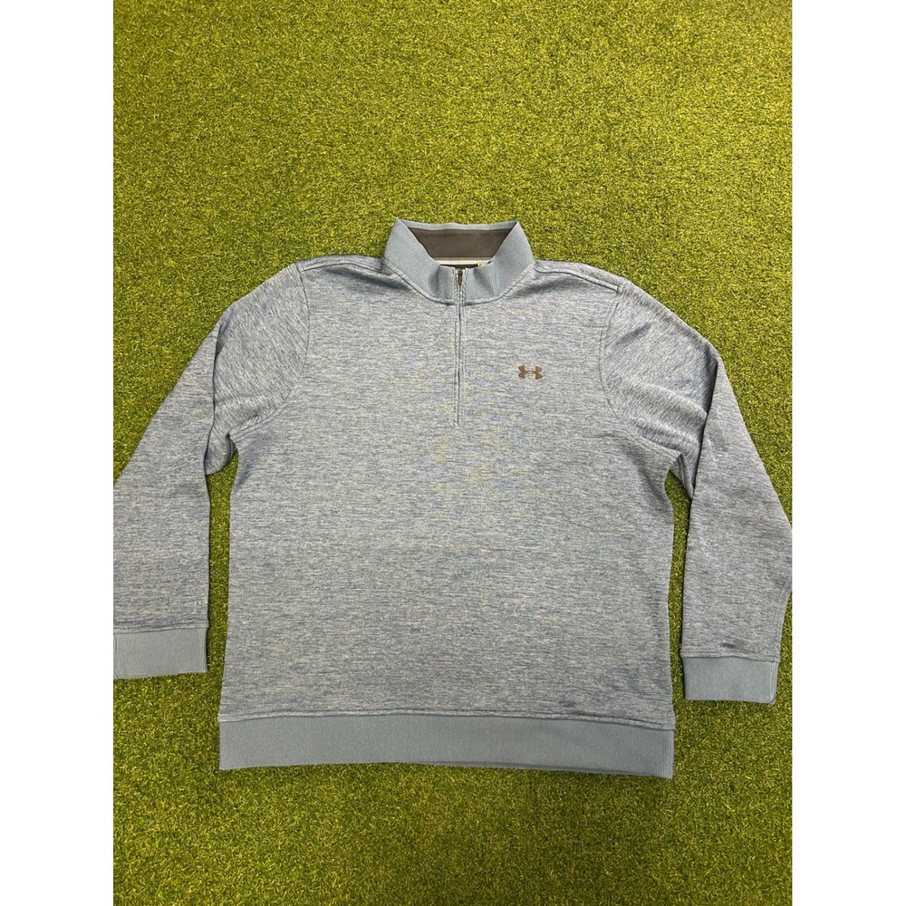 Under Armour Storm Mens XL Quarter Zip Pullover Blue Heathered Fleece Golf Sweat